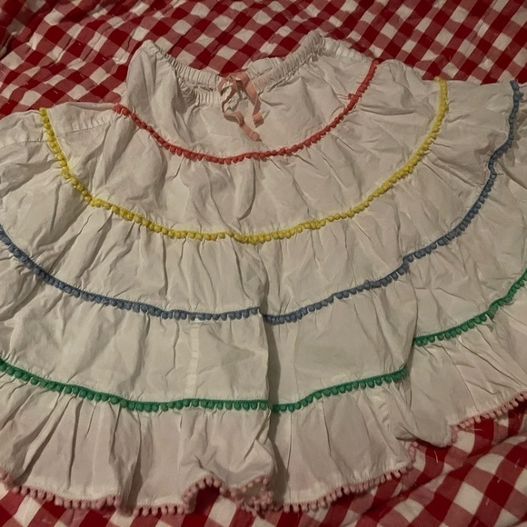 Mini Boden Other - Mini Boden White Pom Pom Twirl Ruffle Skirt Girl's Size 5-6Y